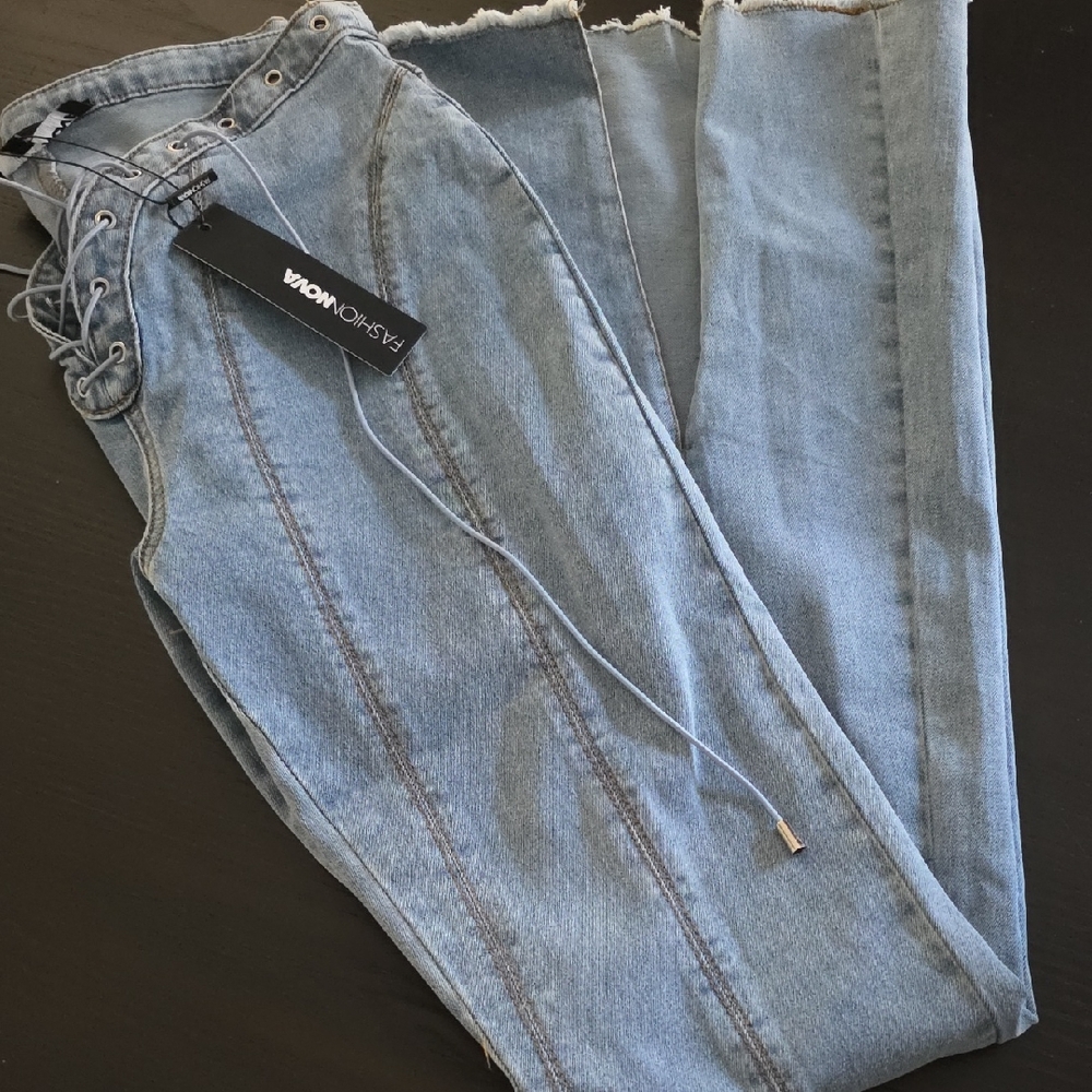 Fashion NOVA Lace Up Flare Jeans
